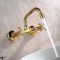 LJGWJD Faucets,in-Wall Bathtub Mixer Taps Bathroom Sink Faucet Bronze Golden Double Handle Rotating Faucets Kitchen Sink Faucetathroom Pots Tap