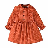 Spring and Autumn Girls' Leisure Long Sleeved Dress Children's Solid Lace Collar A Line Dress Flag Dress for Kids
