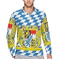 Bavaria Bavarian Flag Men's Polo Shirt Zippered Golf T-Shirt Long Sleeve Top Casual Pullover