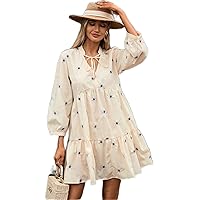 Women's Dresses Floral Embroidery Tie Neck Ruffle Hem Smock Dress Dress for Women