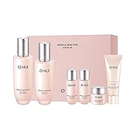 OHUI Miracle Moisture Set | Korean Skin Care Set, 2 Full Size + 4 Travel Essentials | Helps Strengthen Skin Barrier, Glowing Skin, Glass Skin | Softener Lotion, Face Wash, Emulsion | Ceramide, Peptide