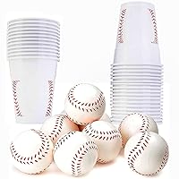 Party Supplies - Pack of 30 Plastic Cups and 12 Baseball Sports Themed 2.5-Inch Foam Squeeze Balls for Parties