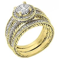18k Yellow Gold Round & Pave Diamond Engagement Ring Bridal Set 1.76 Carats