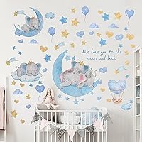 Suplante Cute Elephant Wall Stickers,Clouds Moon Stars Hot Air Balloon Wall Decals for Kids Baby Boy Room, Nursery Decor, Home Decoration for Bedroom Playroom, Art Gift