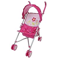 509 Crew Garden Doll Stroller - Kids Pretend Play, Retractable Canopy, Baby Doll Safety Harness, Storage Basket, Foldable for Easy Storage, Fits Dolls up to 24
