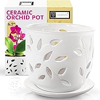 Orchid Pot with Holes & Saucer Ceramic 6.5 in. Indoor or Outdoor Large Pot for Orchid Care & Root Health with Precise Aeration & Drainage – Durable for Repotting or New Plants