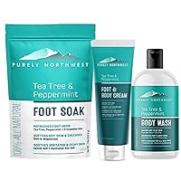 Tea Tree Oil Foot Soak with Epsom Salt Bundled with Tea Tree Lotion and Tea Tree Body Wash helps Athletes Foot, Body Odor, Softens Toenails,and dry and Cracked, Smelly Feet.
