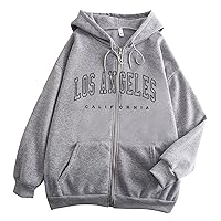 Zip Up Hoodies for Teen Girls Los Angeles Sweatshirt with Hood Full Zipper Hoodies Pullover Long Sleeve Tops with Pockets