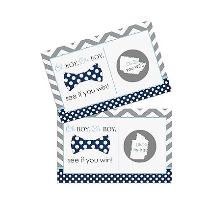 Bow Tie Scratch Off Game Cards (28 Pack) Boys Baby Showers Navy Blue and Grey