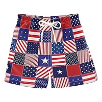 American Flag Boys Toddler Swim Trunks Quick Dry Kids Swim Trunk Swimwear Beach Shorts 2T Navy Red Check