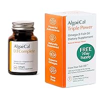 ALGAECAL D3 Complete - Vitamin D3 (1000 IU) + K2, Vitamin E (50mg), and Vitamin A (1000 IU) + Free Triple Power Omega 3 Fish Oil 7 Single Serve