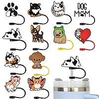 12Pcs Dog Straw Cover for Stanley 30oz Tumbler Cute Straw Toppers Cap Reusable Silicone Straw Tips for 0.24-0.32inch Straws Cup Accessories
