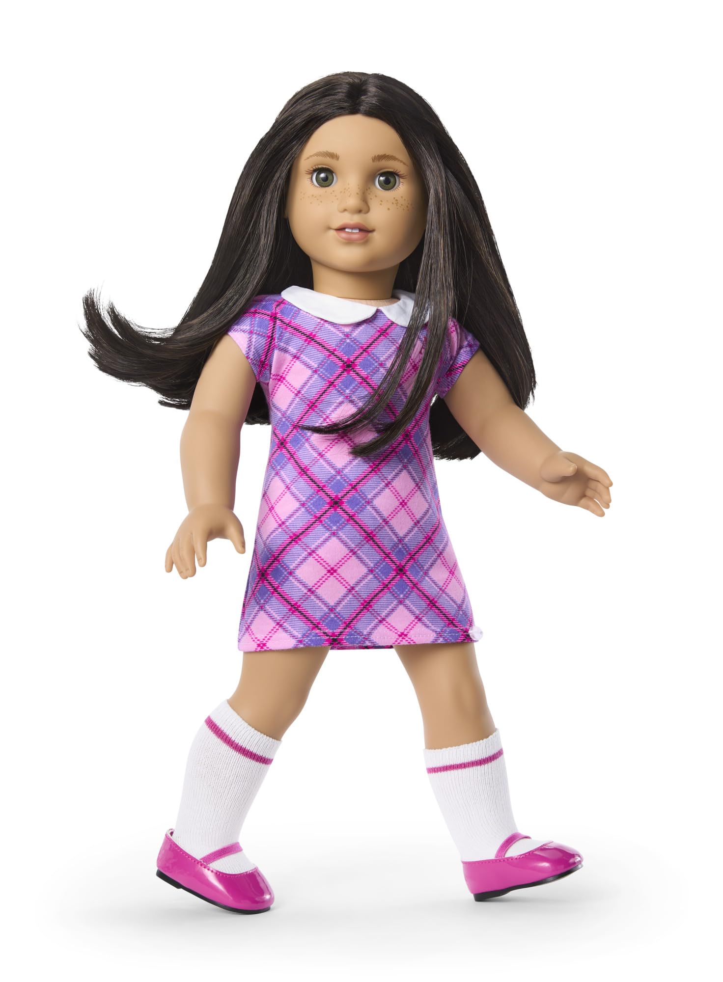 American Girl Truly Me 18-inch Doll #128 w/Green Eyes, Blk-Br Hair, Lt-to-Med Skin & Warm Undertones + Freckles, for Ages 6+