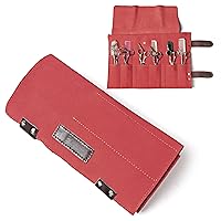 Salon Scissors Bag Roll Up, 12 Pockets Genuine Leather Stylist Grooming Scissors Holder Barber Hair Scissor Shears Cases for Hairdressers (HJ-ZP011-Orange Red)