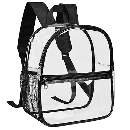 USPECLARE Clear Backpack Stadium Approved 12×6×12, Water proof Clear Bag for Concert Work Sport Event（Black）