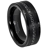 Men's Tungsten Eternity Band - Black Tungsten Carbide Wedding Band with Black CZ Accent - Comfort Fit Tungsten Anniversary RIng