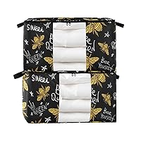 Honey Bee Pattern Clothes Storage, Foldable Blanket Storage Bags, 60L Storage Containers for Organizing Bedroom, Closet, Clothing, Comforter, Organization and Storage with Lids and Handle