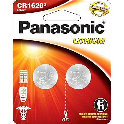 Panasonic CR1620 3.0 Volt Long Lasting Lithium Coin Cell Batteries in Child Resistant, Standards Based Packaging, 2-Battery Pack