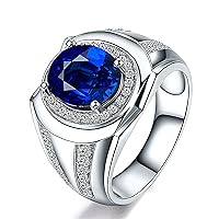 Created Sapphire Men Rings 10K 14K 18K Gold Engagement Promise Anniversary Jewelry Gifts for Him