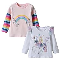 Kids Girls Shirts Winter Long Sleeve Tees Toddler Graphic Tops for Daily Wearing for 2-8 Years Kids, Multipack Tees