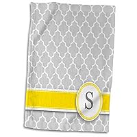 3D Rose Name Initial Letter S-Monogrammed Grey Quatrefoil Pattern-Personalized Yellow Gray Towel, 15