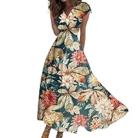 Casual Summer Dresses for Women Plus Size Summer Maxi Dress Sexy Short Sleeve V Neck Trendy Floral Long Dresses