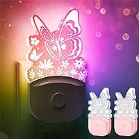 Night Lights Plug in[2 Pack], Butterfly Night Light for Kids, LOHAS LED Night Light Dusk to Dawn, RGB+Soft White 3000K, Nightlight for Girls Room Decor, Nursery, Baby Room