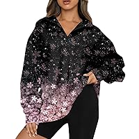XHRBSI Fall Shirts For Women 2023 Women's Casual Fashion Long Sleeve Flower Print Oversize Zip Sweatshirt Top