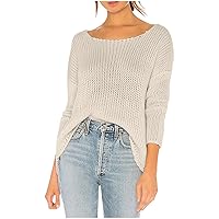 Women's Oversized Hollow Out Sweater Boat Neck Long Sleeve Baggy Jumper 2023 Fall Casual Knit Tunic Pullover Tops