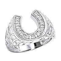 0.35 Ct Round Cut DVVS1 Diamond Nugget Horseshoe Men's Ring 14k White Gold Plated 925 Sterling Silver