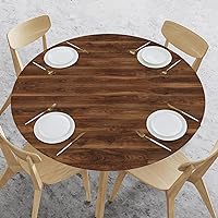 Elastic Edged Round Wood Fitted Table Cloth Cover, Home Decorative Tablecloth for Indoor Outdoor Kitchen Party, Fits 45