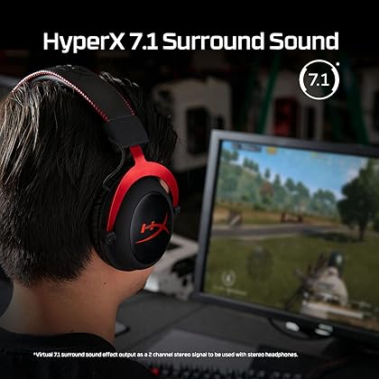 HyperX Cloud II - Gaming Headset, 7.1 Surround Sound, Memory Foam Ear Pads, Durable Aluminum Frame, Detachable Microphone, Works with PC, PS5, PS4, Xbox Series X|S, Xbox One – Red