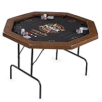SereneLife 8-Player Octagonal Foldable Poker Table Premium Casino-Grade Design, Brown Felt Surface, Water-Resistant Rail, 8 Cup Holders, Blackjack Board Ideal for Texas Hold'em & Family Fun (Black)