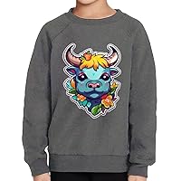 Cute Bull Toddler Raglan Sweatshirt - Animal Art Sponge Fleece Sweatshirt - Floral Kids' Sweatshirt