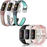 Maledan Compatible with Fitbit Charge 5 Bands for Women Men, 3 Pack Soft Silicone Band Sport Wrist Strap for Charge 5 Watch Accessories,Small