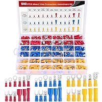 540PCS Mixed Quick Disconnect Electrical Insulated Butt Bullet Spade Fork Ring Solderless Crimp Terminals 22-16/16-14/12-10 Gauge Electrical Wire Connectors Assortment Kit, 2 Years Warranty