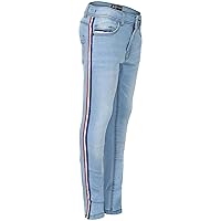 Kids Boys Skinny Denim Jeans Contrast Taped Stretchy Pants Trouser Age 5-13 Year