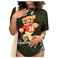 SOLY HUX Women's Cartoon Letter Print T Shirt Short Sleeve Round Neck Summer Graphic Tees Tops