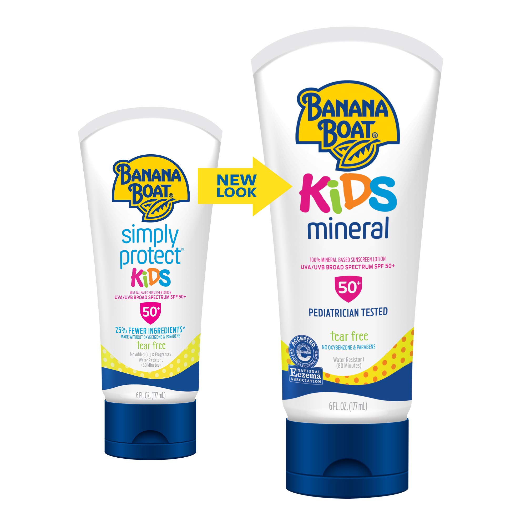 Banana Boat Kids 100% Mineral, Tear-Free, Broad Spectrum Sunscreen Lotion, SPF 50, 6oz, Twin Pack