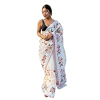 Indian Saree Festival & Party Designer Organza Floral Lace Border Woman Muslim sari 6266