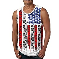 Funny Leopard American Flag Tank Tops Men 4th of July Patriotic Sleeveless T-Shirt Independence Day USA Workout Tees