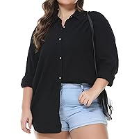 MCEDAR Women's Oversized Linen Button Down Shirts Plus Size Boyfriend Shirt Casual Long Sleeve Solid Striped Blouse (S-4X)