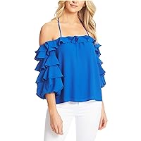 1.STATE Womens Solid Ruffled Blouse