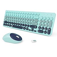 Wireless Keyboard and Mouse Combo, 2.4GHz USB Cordless Round Keys Set for Laptop, Computer, TV (Indigo Blue)