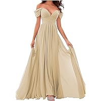 Women's Off-Shoulder Bridesmaid Dresses - Chiffon Formal Dress Evening Gown for Wedding