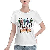 Anime Lupin The Third T Shirt Woman's Summer Round Neck Tops Casual Short Sleeves Tee White