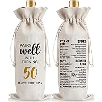 50th Birthday Gift for Women Men, 1974 Birthday Wine Bag Gift, 50 Years Old Birthday Party Decor Gift, Turning 50 birthday Wine Bag for Her Him