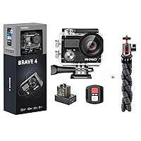 AKASO Brave 4 4K30fps 20MP WiFi Action Camera Ultra Hd with EIS 131ft Waterproof Camera Remote Control Zoom Underwater Camera with 2 Batteries with Flexible Tripod Stand Bundle