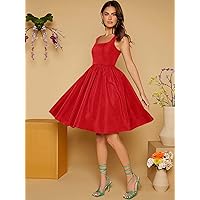 Summer Dresses for Women 2022 Solid Sleeveless Fit and Flare Dress Dresses for Women (Color : Red, Size : X-Large)
