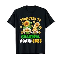 Promoted To Grandma Again 2023 Two Floral Gnomes Pregnancy T-Shirt